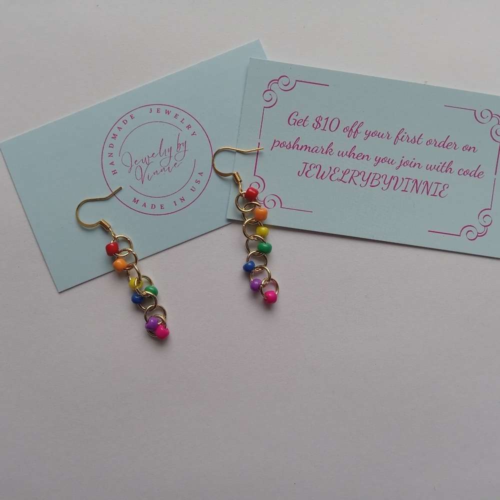 Hand Crafted Multicolor Beaded Earrings - Picture 3 of 6